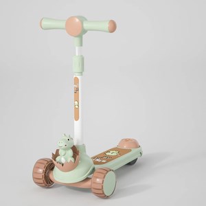 اسکوتر 3 کاره صندلی دار تاشو با 5 چرخ چراغدار و موزیکال رنگ سبز روشن_اسکوتر