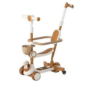 3 اسکوتر 3 کاره صندلی دار تاشو با 5 چرخ چراغدار و موزیکال رنگ قهوه ای_اسکوتر