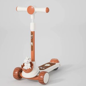 اسکوتر 3 کاره صندلی دار تاشو با 5 چرخ چراغدار و موزیکال رنگ قهوه ای_اسکوتر