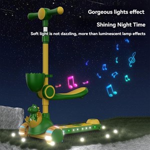 اسکوتر 3 کاره صندلی دار تاشو با 5 چرخ چراغدار و موزیکال رنگ صورتی_اسکوتر