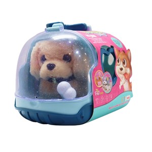 سگ خانگی به همراه قفس و وسایل آرایشی رنگ کرم کد 1059_عروسک رباتیک