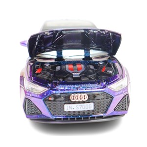 ماشین فلزی آئودی موزیکال با چراغ، کمک‌ فنر و درب‌ های بازشو رنگ بنفش_اسباب بازی ماشین