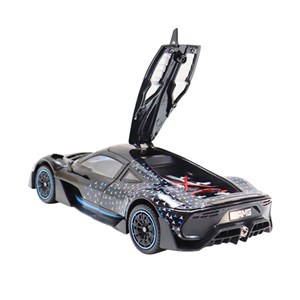 ماشین فلزی بنز موزیکال با چراغ، کمک‌ فنر و درب‌ های بازشو رنگ مشکی_اسباب بازی ماشین