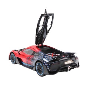 ماشین فلزی بنز موزیکال با چراغ، کمک‌ فنر و درب‌ های بازشو رنگ قرمز_اسباب بازی ماشین