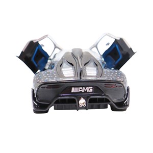 ماشین فلزی بنز موزیکال با چراغ، کمک‌ فنر و درب‌ های بازشو رنگ نقره ای_اسباب بازی ماشین