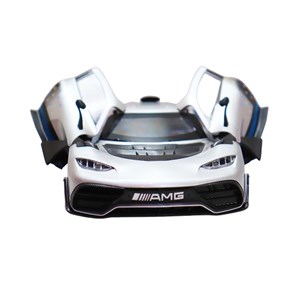 ماشین فلزی بنز موزیکال با چراغ، کمک‌ فنر و درب‌ های بازشو رنگ نقره ای_اسباب بازی ماشین