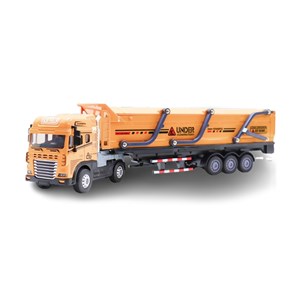 ماشین تریلی فلزی موزیکال با چراغ روشن و کانکس بازشو رنگ نارنجی_اسباب بازی ماشین