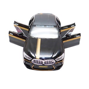 ماشین فلزی BMW موزیکال با چراغ، کمک‌ فنر و درب‌ های بازشو رنگ مشکی_اسباب بازی ماشین