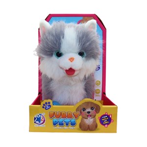 عروسک رباتیک گربه پشمالو موزیکال سنسور دار با دسته ی کنترلی رنگ طوسی مدل 5535_عروسک رباتیک