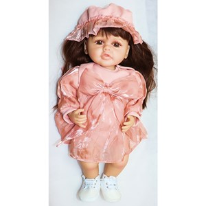 عروسک سیلیکونی دختر بچه 50 سانتی سخنگو با کلاه صورتی_اسباب بازی عروسک دخترانه