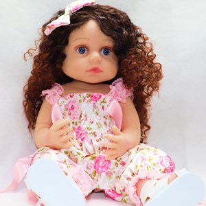 عروسک سیلیکونی دختر بچه 50 سانتی سخنگو با گل سر صورتی_اسباب بازی عروسک دخترانه