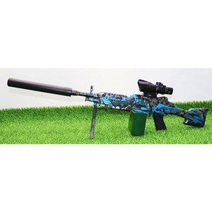 تفنگ اسباب‌ بازی شارژی تیر ژله‌ ای دو حالته با دوربین رنگ آبی مدل M249 554C_اسباب بازی تفنگ